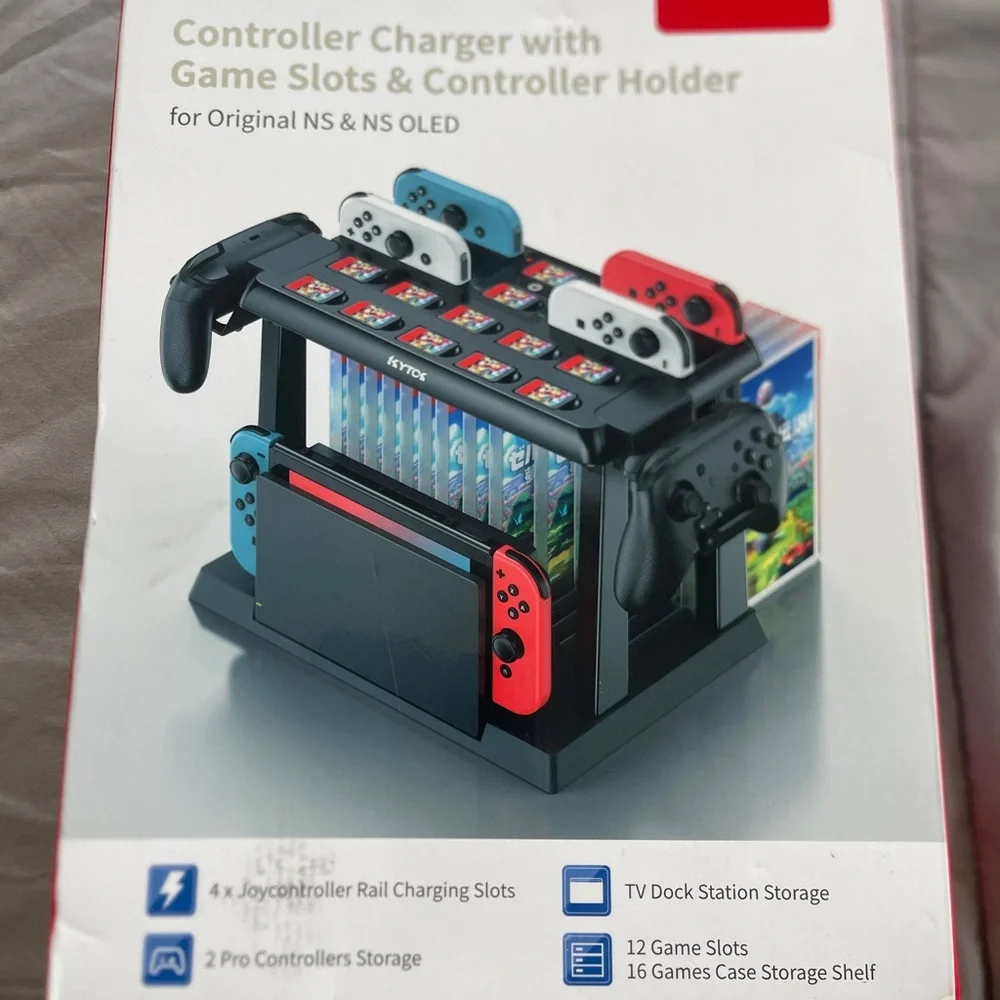 Black Controller Charger with Game Slots for NS & NS OLED
